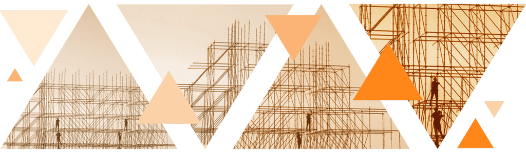 Image displays an orange triangular abstraction of a construction site.