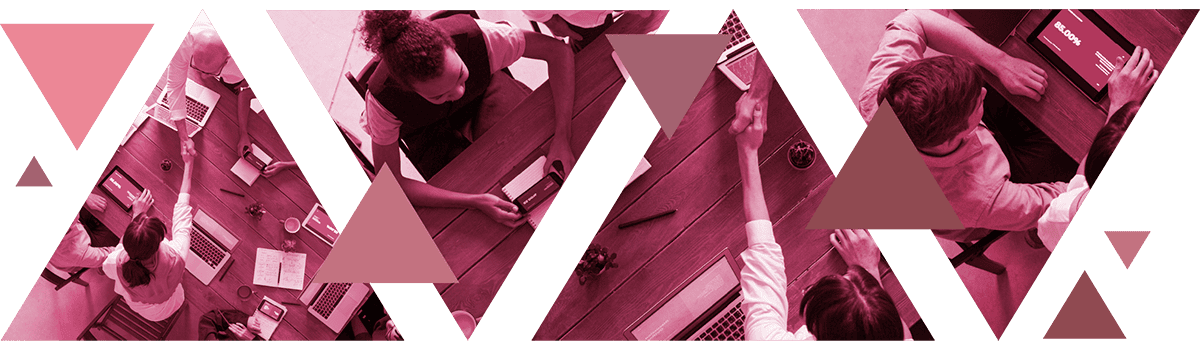 EHS Services Banner Image consists of a red triangular abstraction of office workers collaborating.