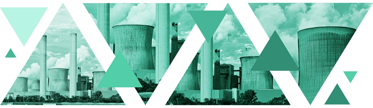 Image consists of a triangular abstraction of an energy manufacturing site.