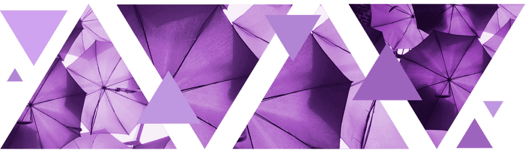 The image here shows purple triangular abstractions of overlapping umbrellas.