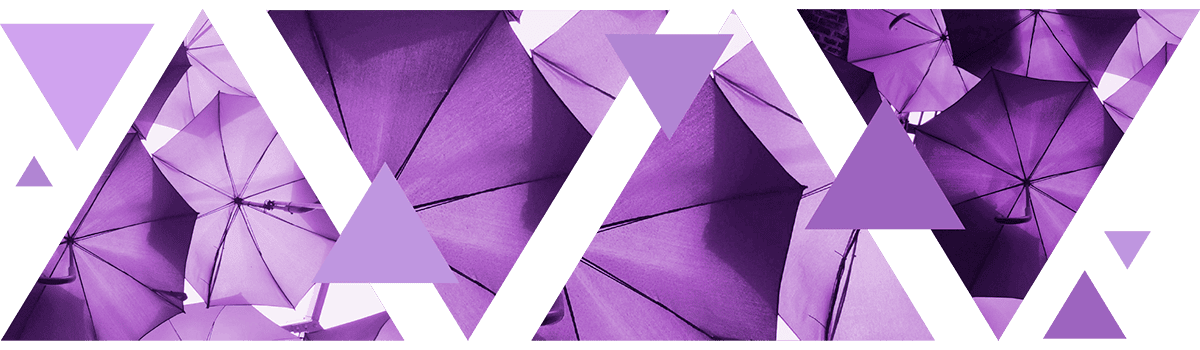 Insurance Banner The image here shows purple triangular abstractions of overlapping umbrellas.
